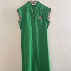 Pearl Bright Green Sleeveless Midi Dress with Striped Trim